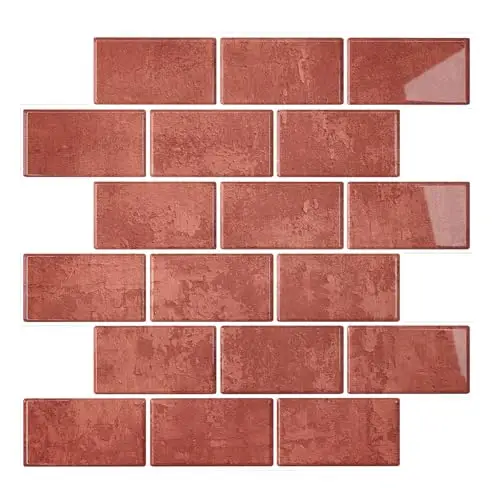 VEELIKE 12 Sheets Terracotta Subway Tile Peel and Stick Backsplash Grunge Brick Peel and Stick Tile Backsplash for Kitchen Wall 12''x12'' Waterproof Back Splash Stick on Tiles for Bathroom Fireplace